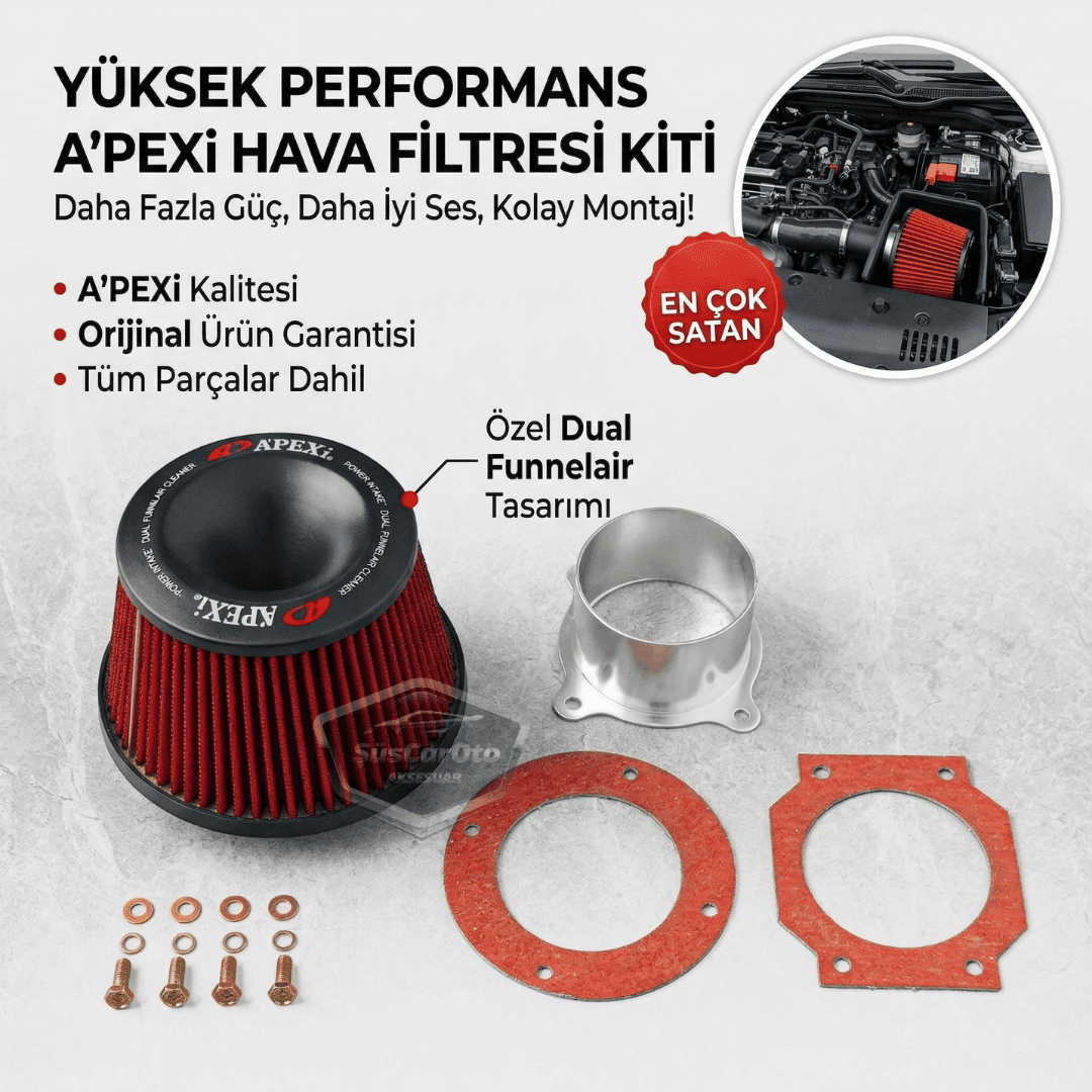 Apexi Universal Performans ve Ses Arttırıcı Aparatlı Açık Hava Filtresi Seti +6 Hp Dual Funnel Kırmızı 76 mm image 9