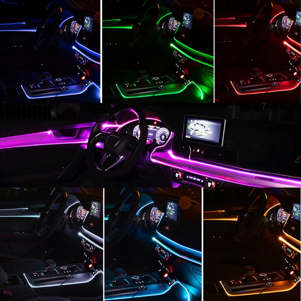 Araç Araba İçi Torpido Ledi Renkli İp Neon Led 2 Metre Pembe image 2