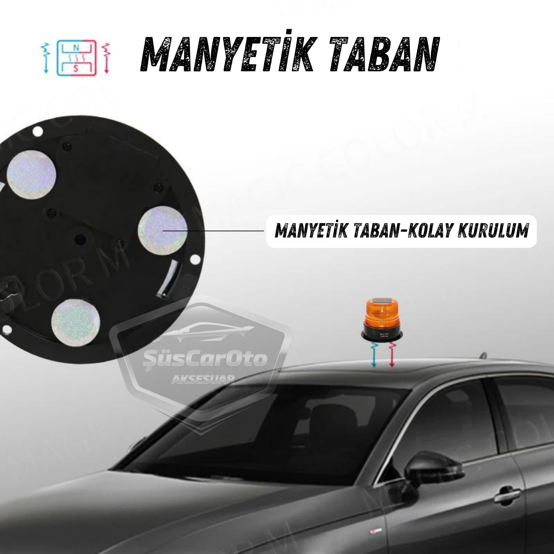 Güneş Enerjili Mıknatıslı Çakarlı Tavan Tepe Lambası Yuvarlak Tip Off Road Ambulans İtfaiye Kurtarıcı Çakar Su Geçirmez Mavi Kablosuz Tepe Çakar image 9