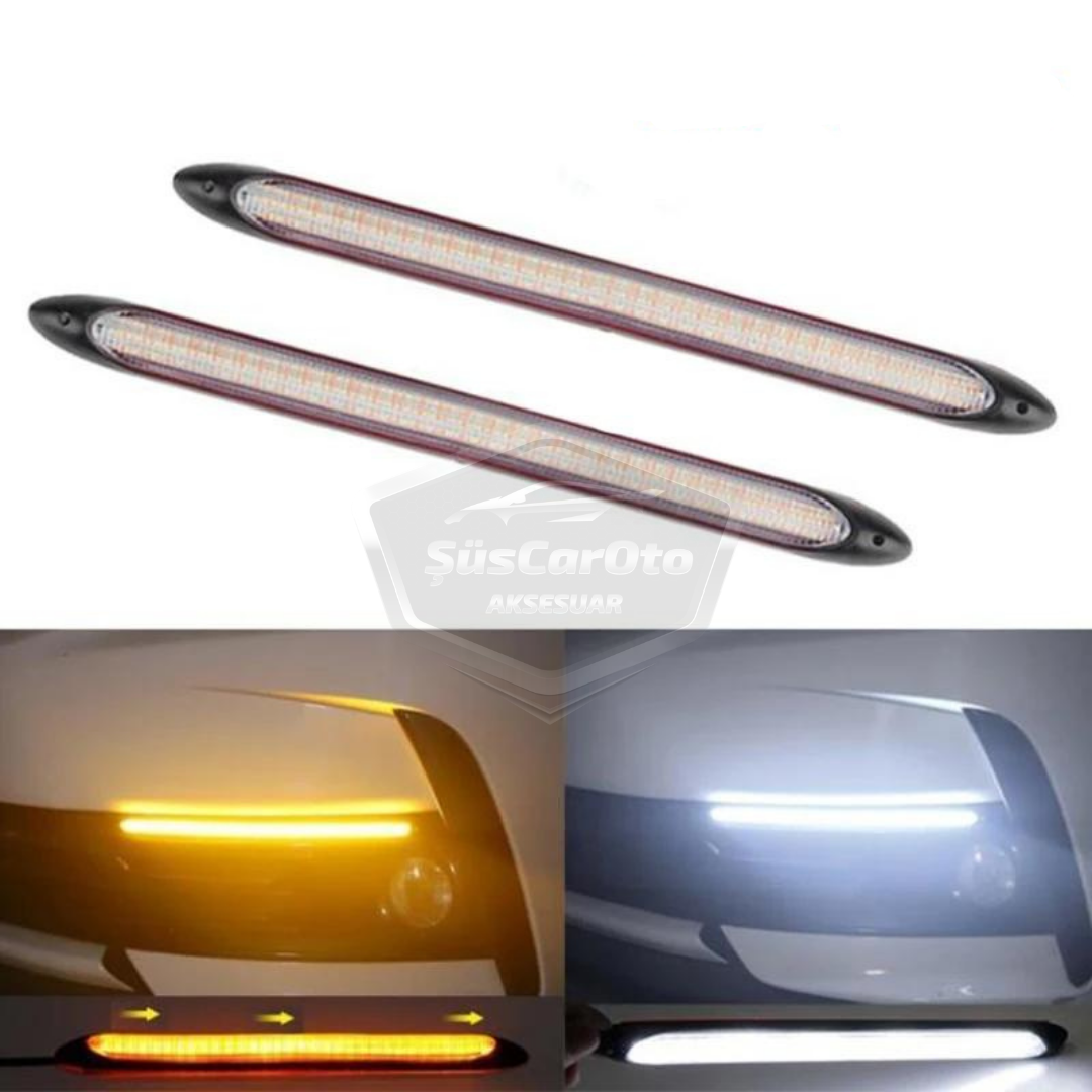 Selamlamalı Kayar Sinyalli Araba Gündüz Farı Esnek Gündüz Ledi DRL Led Lamba Güçlü Işık Açılış Animasyonlu 12V Su Geçirmez Sarı Beyaz 2 Adet 23.5 cm image 9