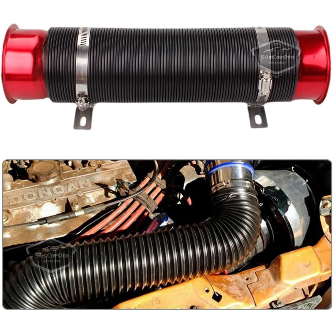 Universal Akordiyon Açık Hava Filtre Borusu Performans ve Ses Arttırıcı Uzayan Esnek Hortum 75 mm Hava Filtre Uzatma Sprali Kırmızı image 9