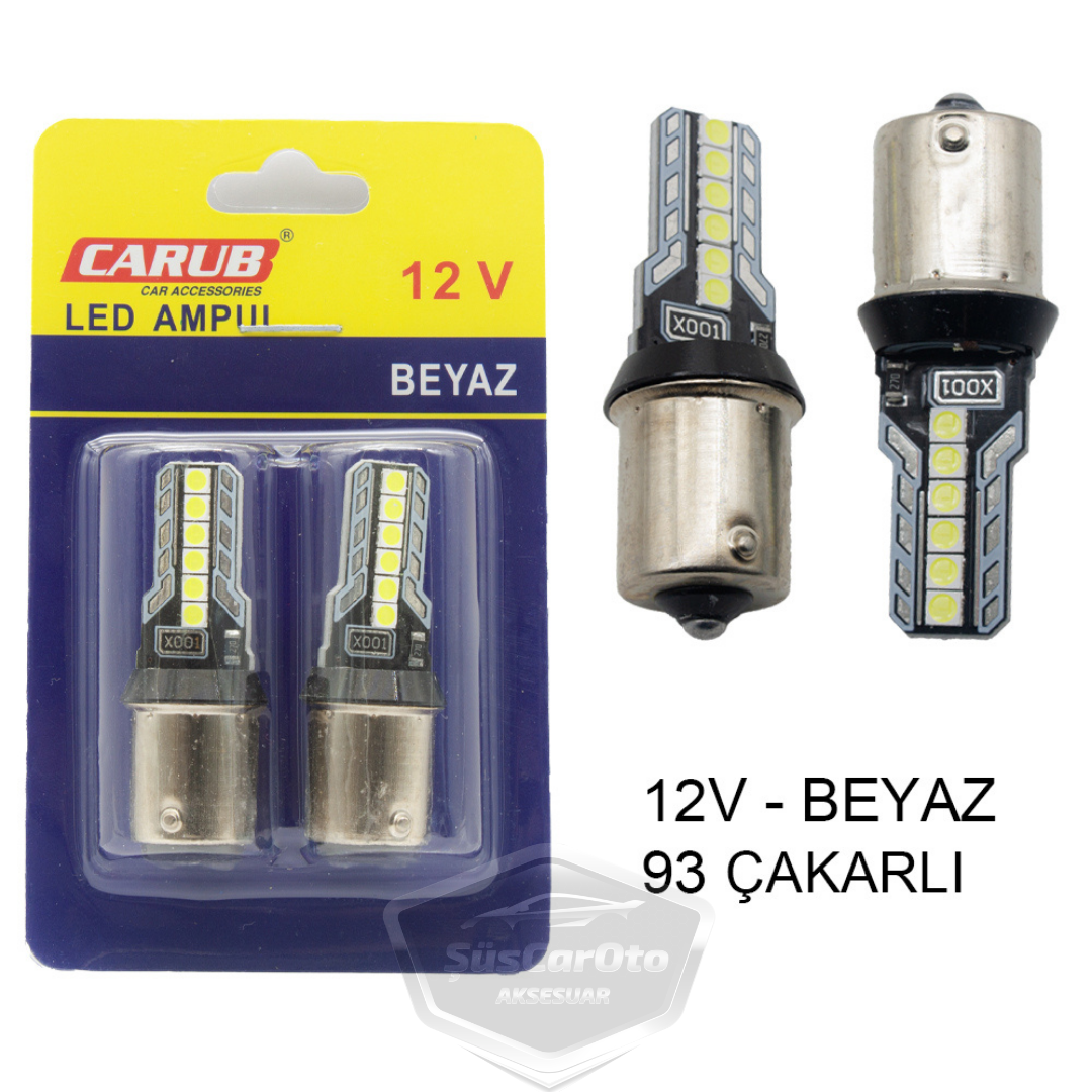 Carub Düz-Çakarlı Park Stop Sinyal Ampulü Tek Duy 12 Led Fren Lambası 12V 93 Beyaz image 0