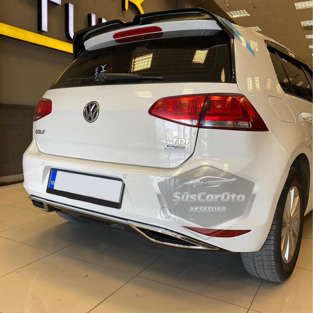 Vw Golf 7 Uyumlu Araca Özel Parlak Siyah OEM Arka Difüzör Highline Difizör Tırnaklı Krom Egzoz Çıkışlı Arka Tampon Eki İthal 1.Sınıf image 7