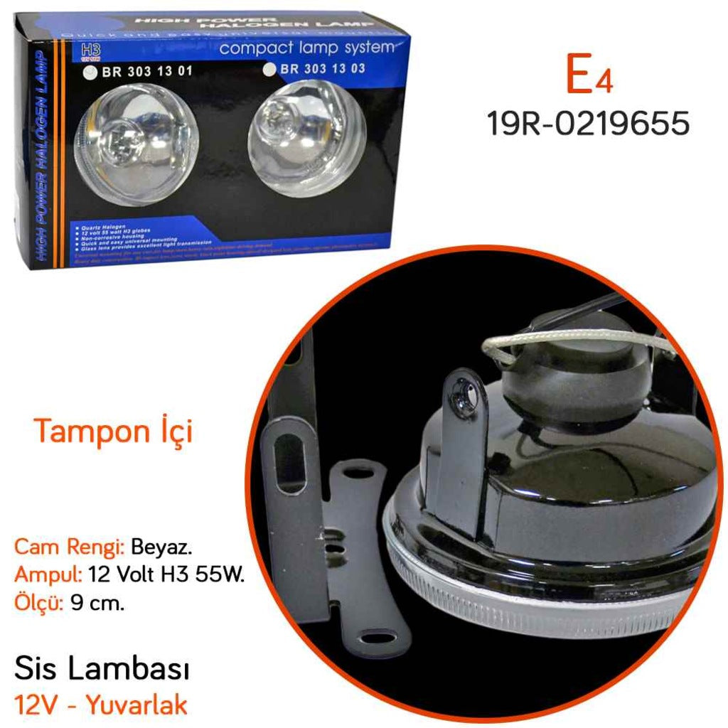 Carub 9 cm Yuvarlak Sis Lambası Beyaz 12V Tampon İçi image 1