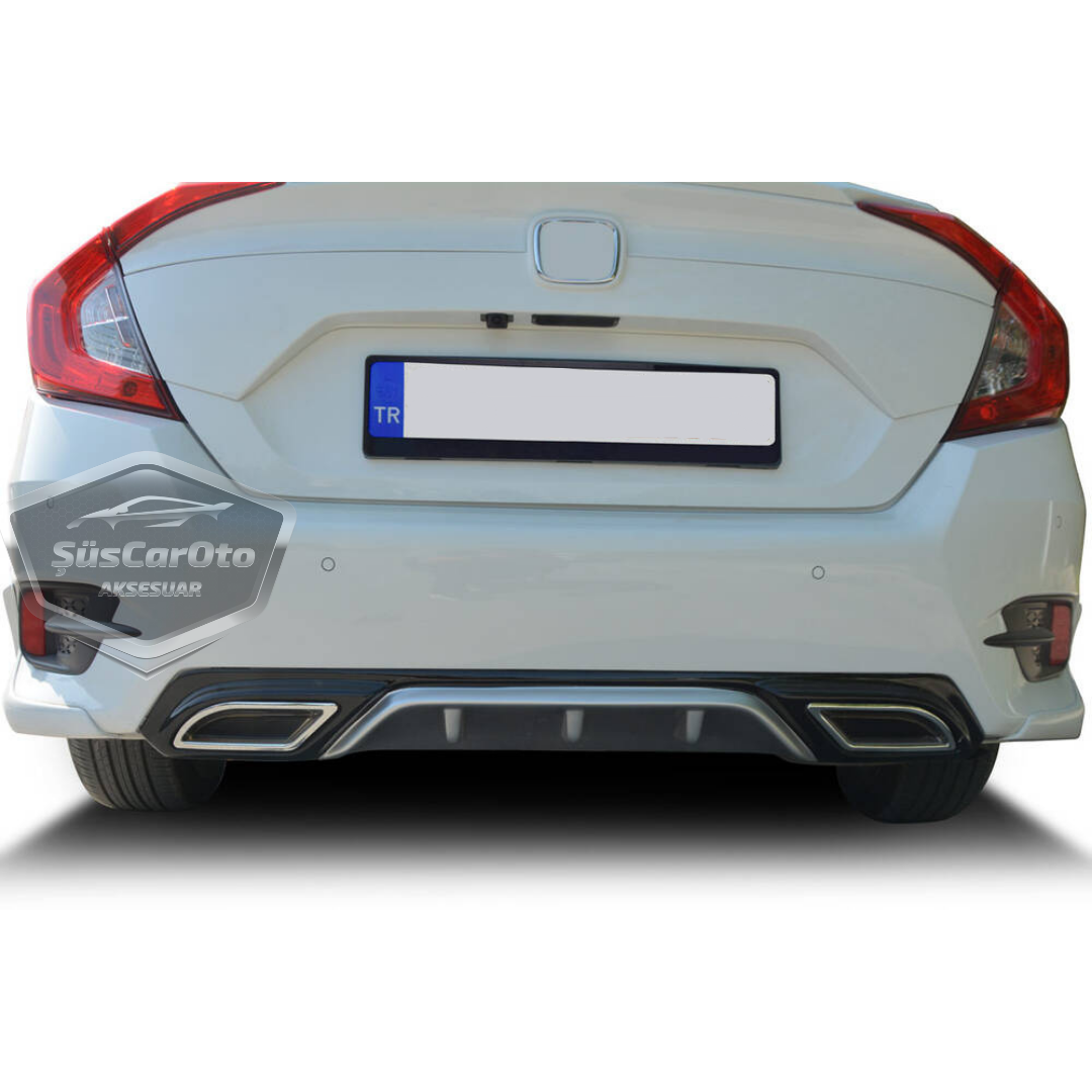 Honda Civic FC5 2016-2021 Araca Özel Siyah Gri Arka Difüzör Tırnaklı Çift Kare Egzoz Çıkışlı Arka Tampon Eki İthal 1.Sınıf image 9