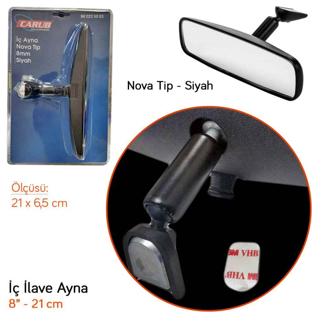 Carub İç İlave Ayna 8 mm Nova Tip 21 cm Siyah (Chevrolet Model) image 2