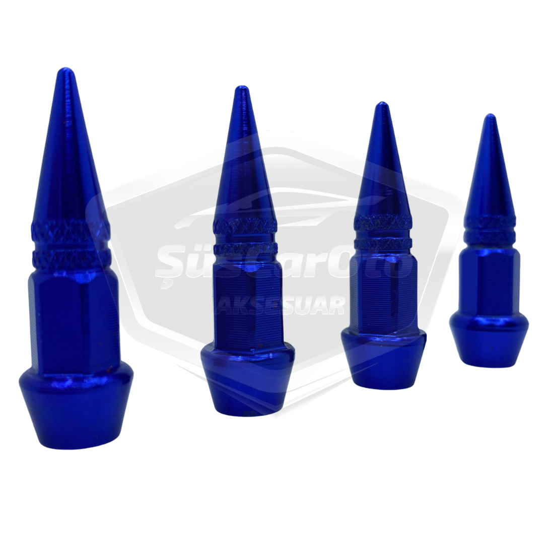 Sivri Sibop Kapağı Mermi Sibop Kapağı Araba Motosiklet Bisiklet Metal 4 lü Set Mavi image 4
