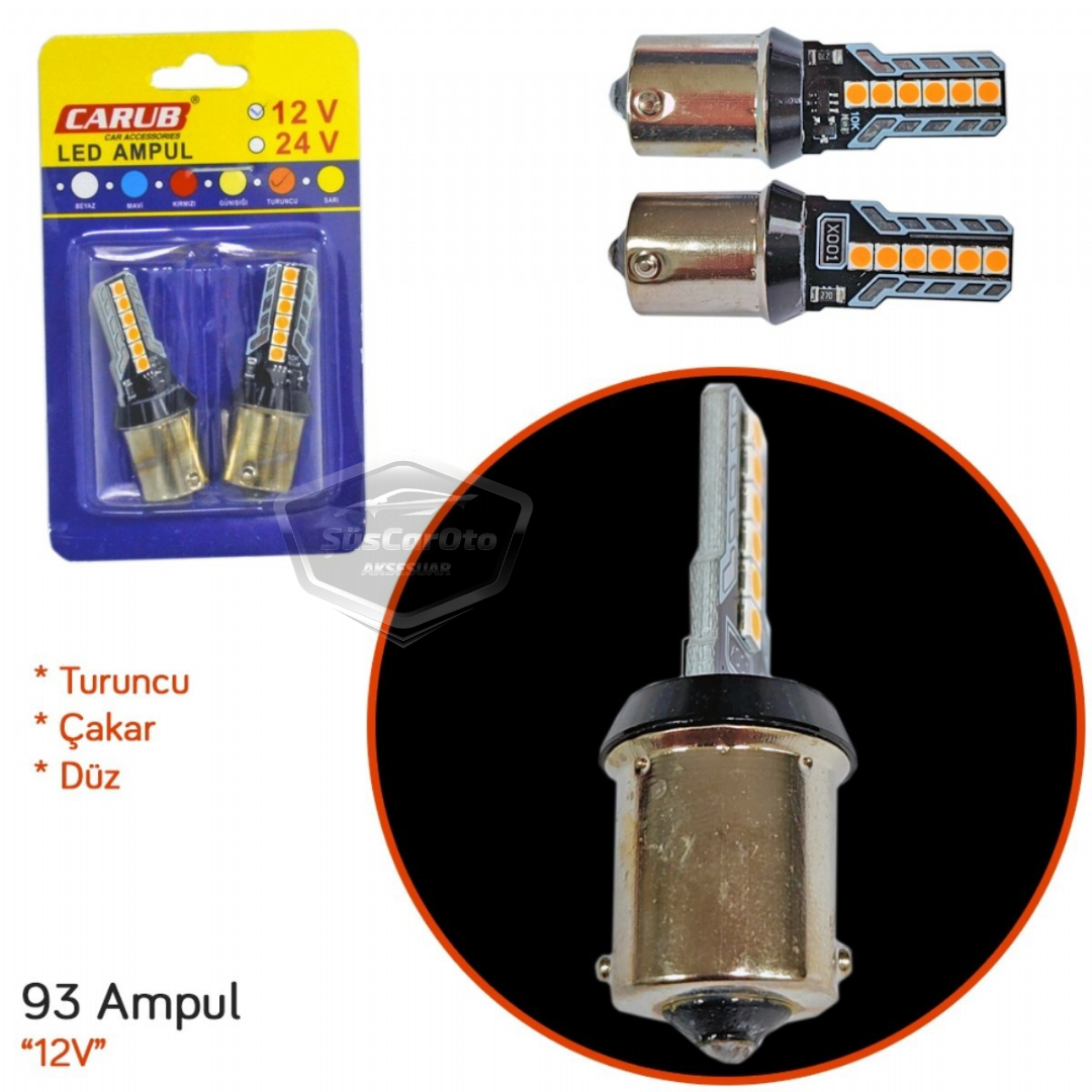 Carub Düz-Çakarlı Park Stop Sinyal Ampulü Tek Duy 12 Led Fren Lambası 12V 93 Turuncu image 2