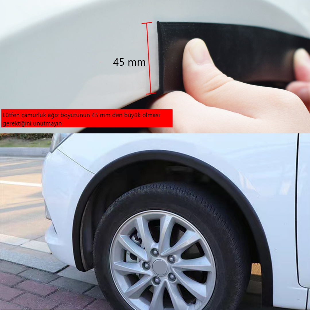 Üniversal Elastik Çamurluk Dodik Seti Poliüretan Çamurluk Kaplaması 45 mm x 6 metre Montaj Setli Kırmızı Şeritli Siyah image 9