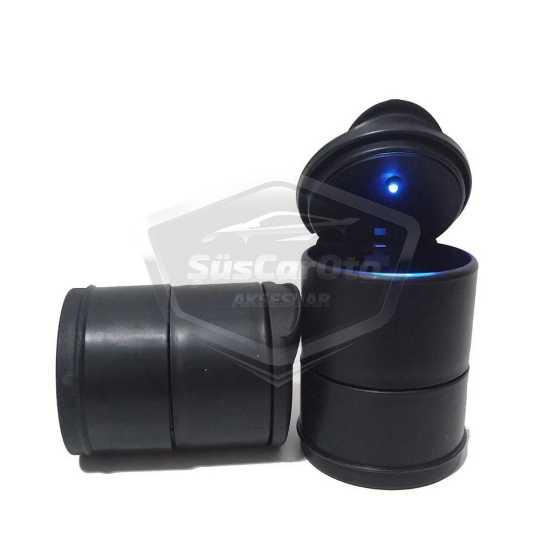Üniversal Mavi Led Işıklı Spor Oto Küllük Kapaklı Araç İçi Küllük Araba Küllüğü Siyah image 6