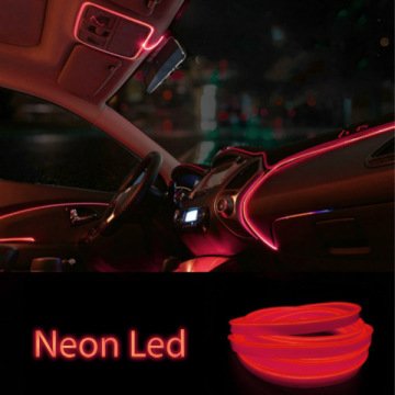 Araç Araba İçi Torpido Ledi Renkli İp Neon İp Led 2 Metre Kırmızı image 2