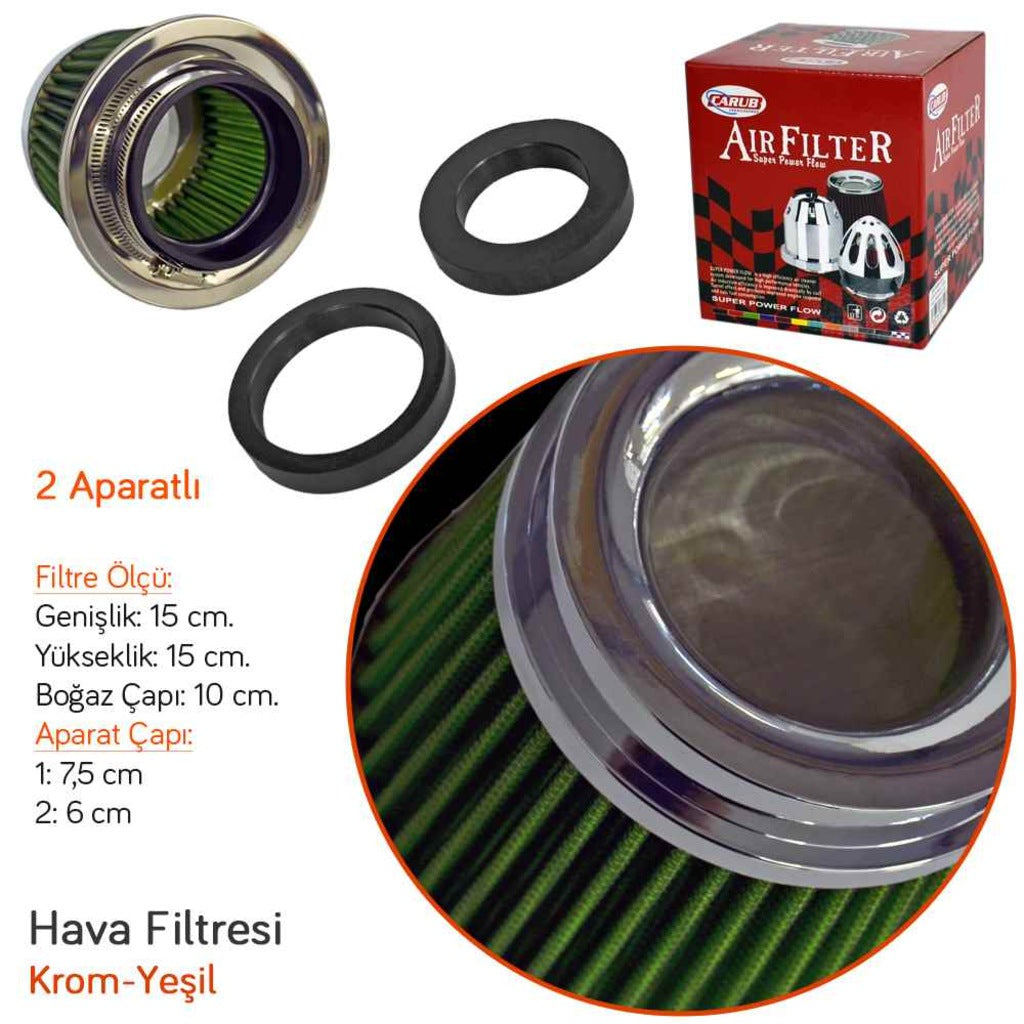Carub Ses ve Performans Arttırıcı Açık Hava Filtresi +6 Hp Yeşil Aparatlı Üniversal image 1