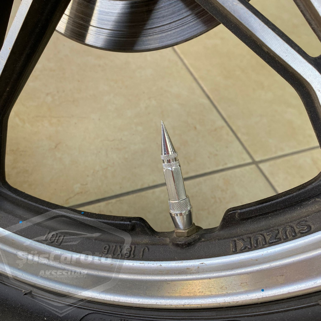 Sivri Sibop Kapağı Mermi Sibop Kapağı Araba Motosiklet Bisiklet Metal 4 lü Set Gümüş Krom image 7