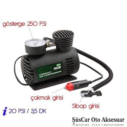 Araba Araç Oto Lastik Şişirme Kompresörü 250 Psi Hava Pompası image 1
