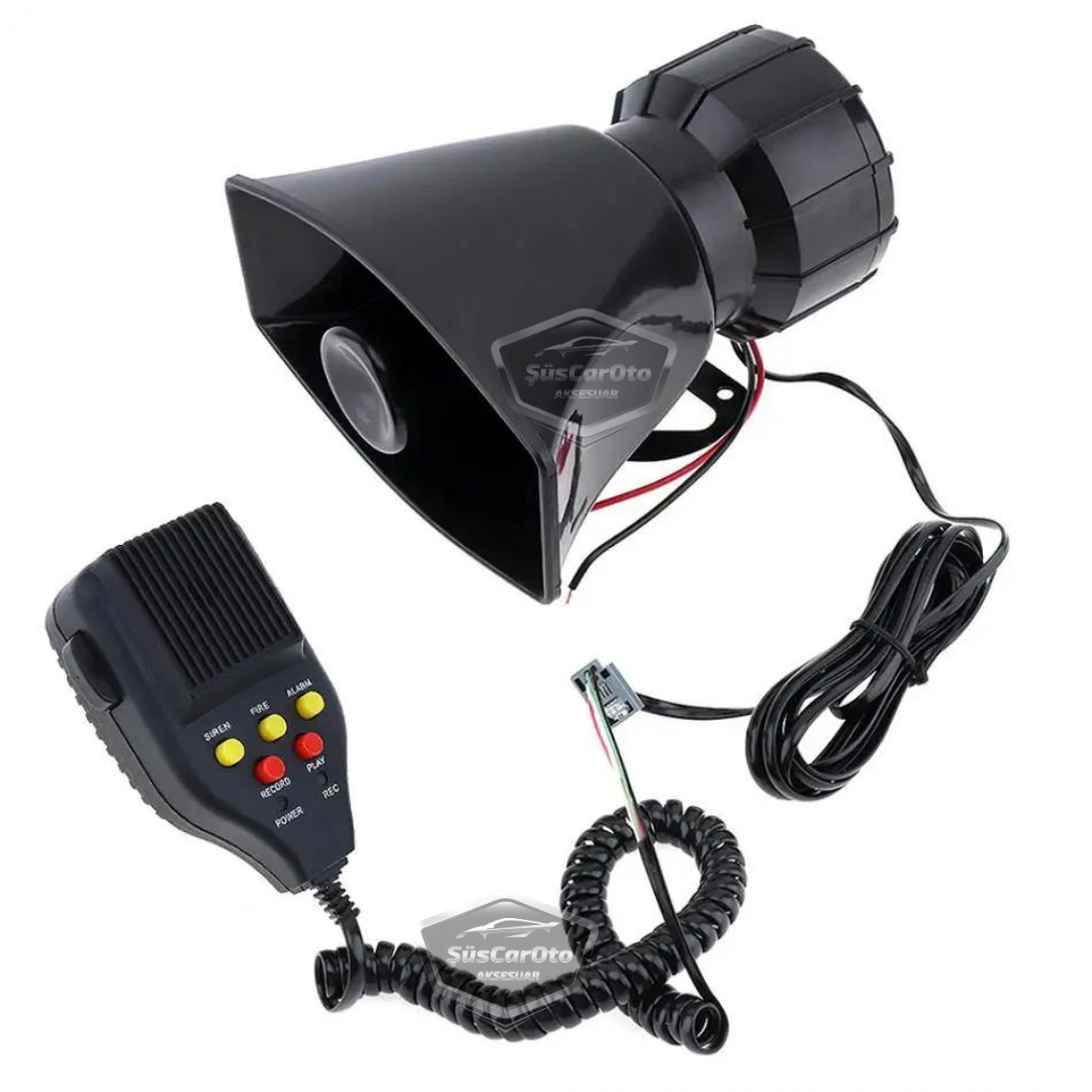 Her Araca Uyumlu Üniversal Ses Kaydetme ve Çalma Özellikli Siren 3 Farklı Siren Sesi Güçlü Polis Sireni Mikrofonlu Megafonlu Korna 12V 100W image 9