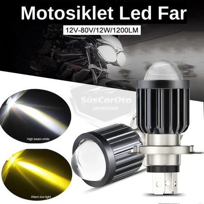 Otomobil Araç Motosiklet Mercekli Far Ampulü Led Far Çift Renk Sarı-Beyaz CSP Led Lamba Delici Yayıcı Uzun Kısa 1 Adet H4 image 3