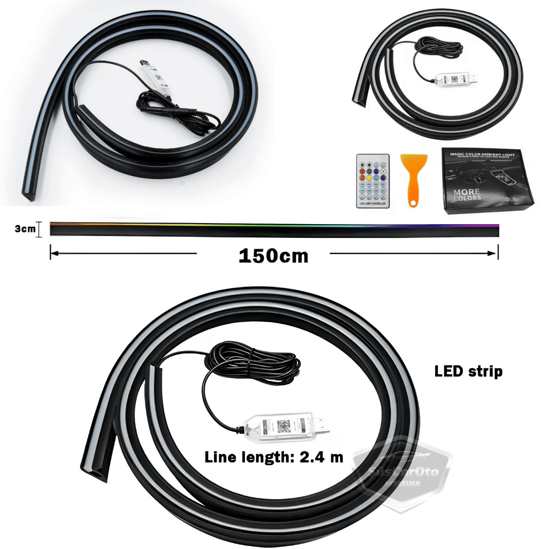 Universal Araç İçi App ve Kumanda Kontrollü Ön Cam Fitil Ambiyans RGB Atmosfer Cam Önü Ambiyans Led Neon Lamba Ses Yalıtım Fitili USB Girişli Montajsız image 4