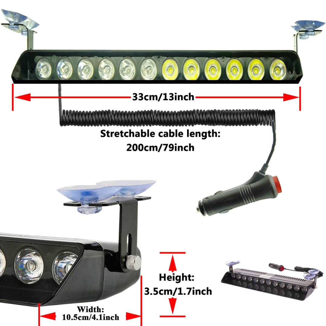 S12 Cam İçi Vantuzlu Ambulans İtfaiye Çakar Lamba İkaz Lambası 12 Ledli 12 Farklı Mod Sarı Beyaz Çakmaklık Girişli image 2