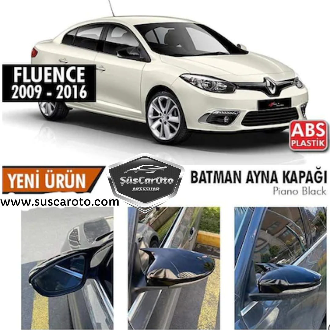 Renault Fluence 2009-2016 Batman Yarasa Ayna Kapağı Piano Black ABS Plastik image 0