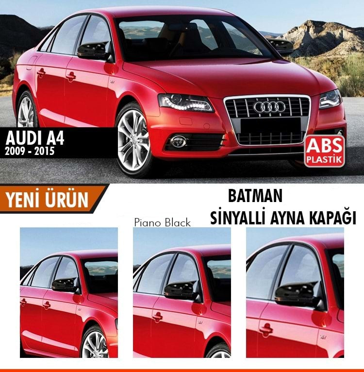Audi A4 B8 2009-2014 Batman Yarasa Ayna Kapağı Piano Black ABS Plastik image 0