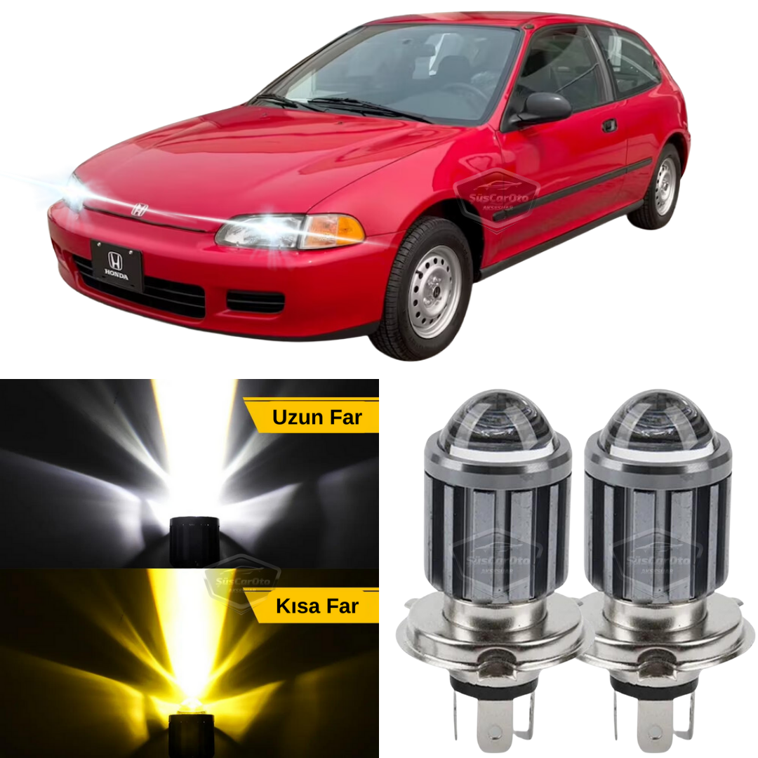 Honda Civic 1991-1995 Uyumlu Mercekli Far Ampulü Led Xenon Çift Renk Sarı-Beyaz Far Şimşek Etkili CSP Led Lamba Uzun Kısa 2 Adet Takım image 0