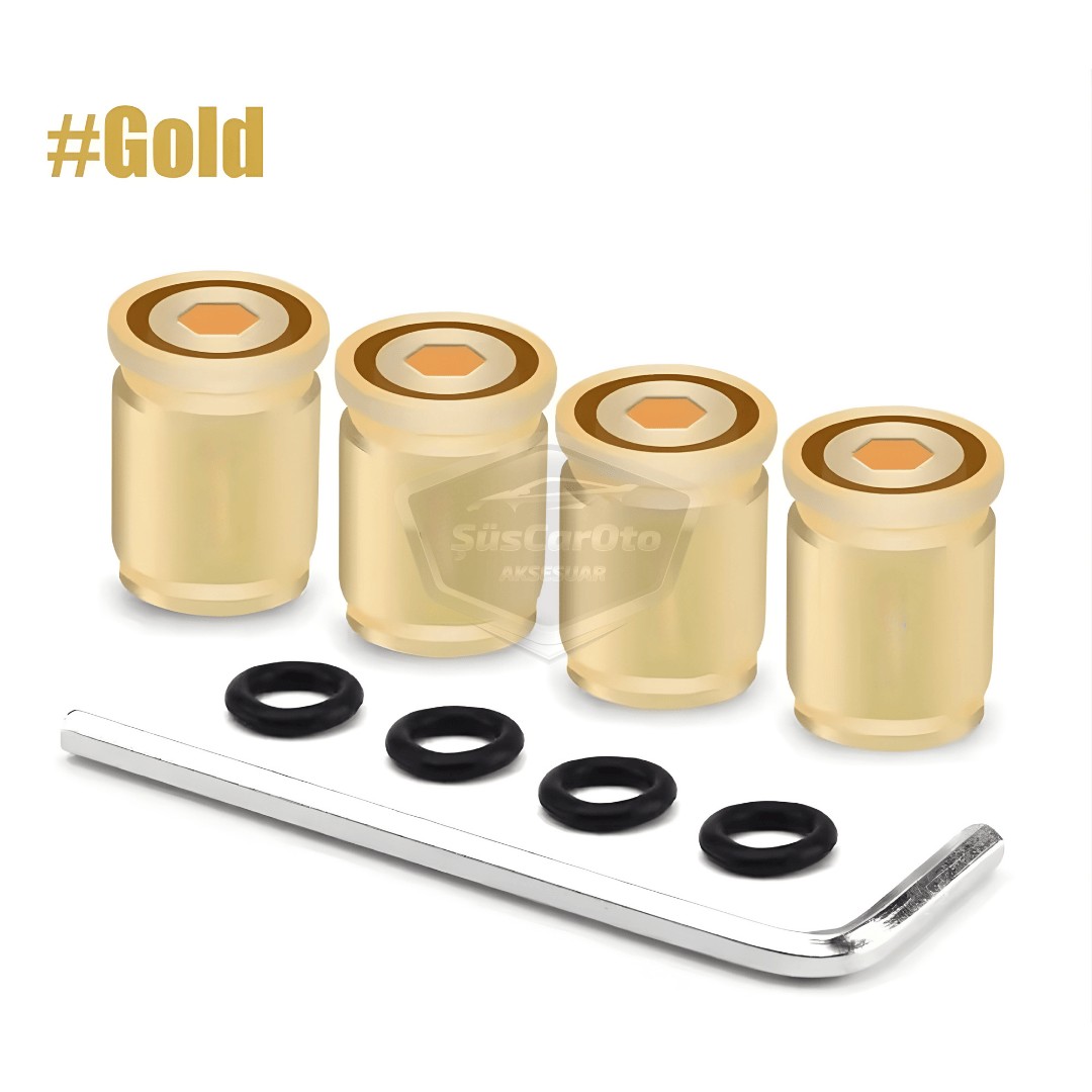 Kilitlemeli Sibop Kapağı Alyanlı Sibop Kapağı Araba Motosiklet Bisiklet Metal Sıkmalı Gold Altın 4 lü Set image 3