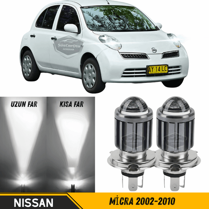 Nissan Micra 2002-2010 Uyumlu Mercekli Far Ampulü Led Xenon Beyaz Renk Far Şimşek Etkili CSP Led Lamba Uzun Kısa 2 Adet Takım image 0