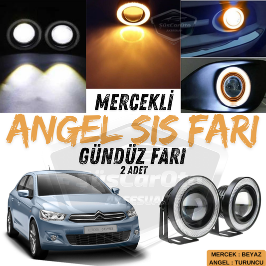 Citroen C Elysee 2012-2023 Uyumlu Üniversal Mercekli Angel Sis Farı Metal Su Geçirmez 76 mm Turuncu Halkalı Gündüz Farı Angel Eyes 2 Adet image 0