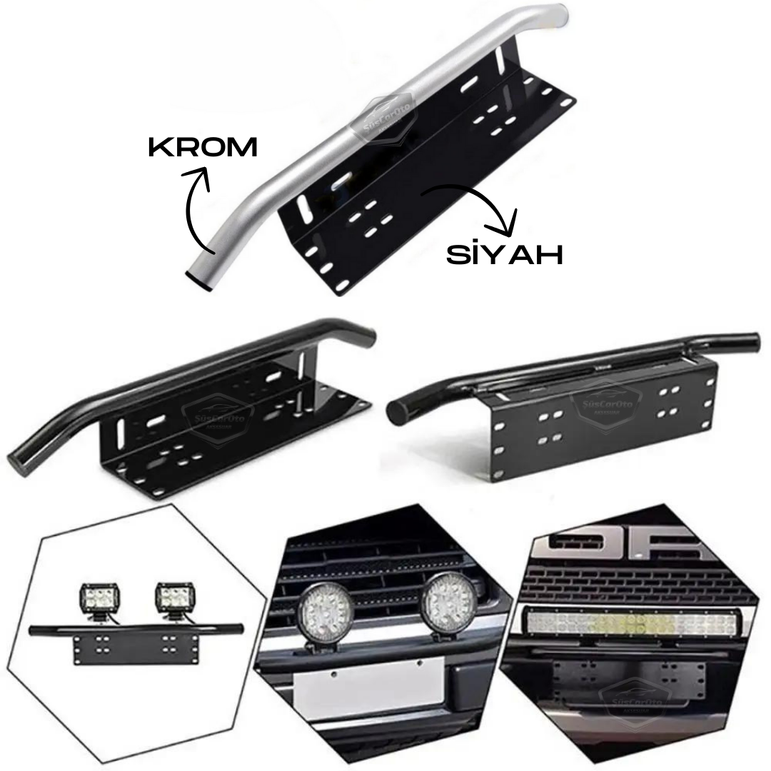 Her Araca Uyumlu Plaka Altlığı ve Koruma Demiri Sis Ayağı SUV 4X4 Off Road Led Montaj Braketi Plakalık Led Bağlantı Ayağı Krom image 8