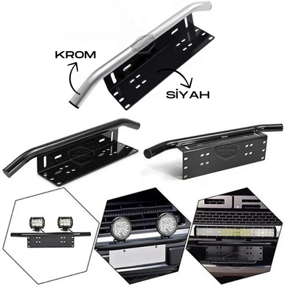 Her Araca Uyumlu Plaka Altlığı ve Koruma Demiri Sis Ayağı SUV 4X4 Off Road Led Montaj Braketi Plakalık Led Bağlantı Ayağı Krom image 8