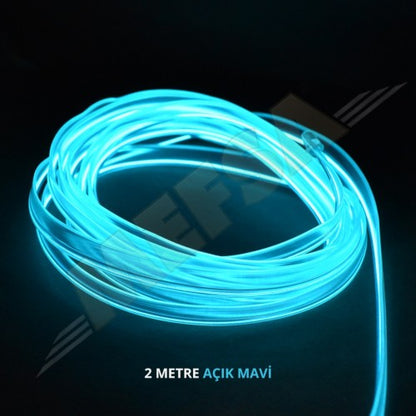 Araç Araba İçi Torpido Ledi Renkli İp Neon Led 2 Metre Buz Mavi image 0