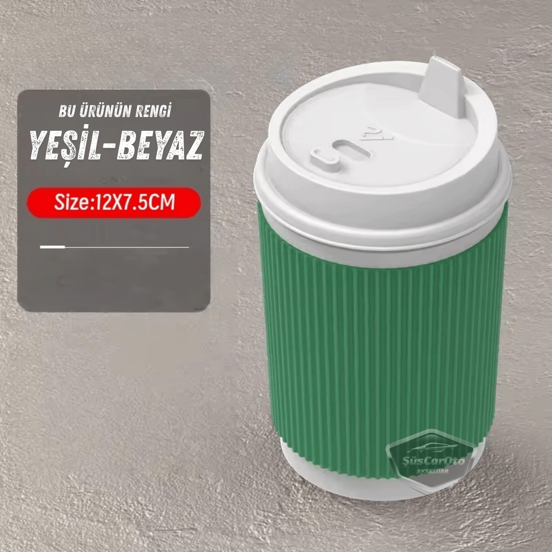 Üniversal Kahve Bardağı Görünümlü Led Işıklı Yanmaz Koku Geçirmez Oto Küllük Dumansız Sızdırmaz Kapaklı Araç İçi Küllük Araba Küllüğü Yeşil Beyaz image 1