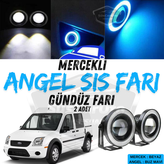 Ford Transit Connect 2002-2013 Uyumlu Üniversal Mercekli Angel Sis Farı Metal Su Geçirmez 76 mm Buz Mavi Halkalı Gündüz Farı Angel Eyes 2 Adet image 0