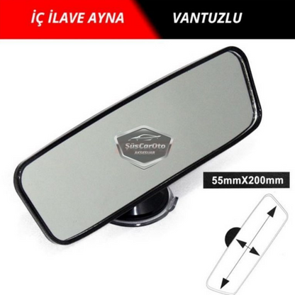 Her Araca Uyumlu Siyah Çerçeveli Dikiz Aynası 55 mm x 200 mm Vantuzlu İç İlave Ayna image 0