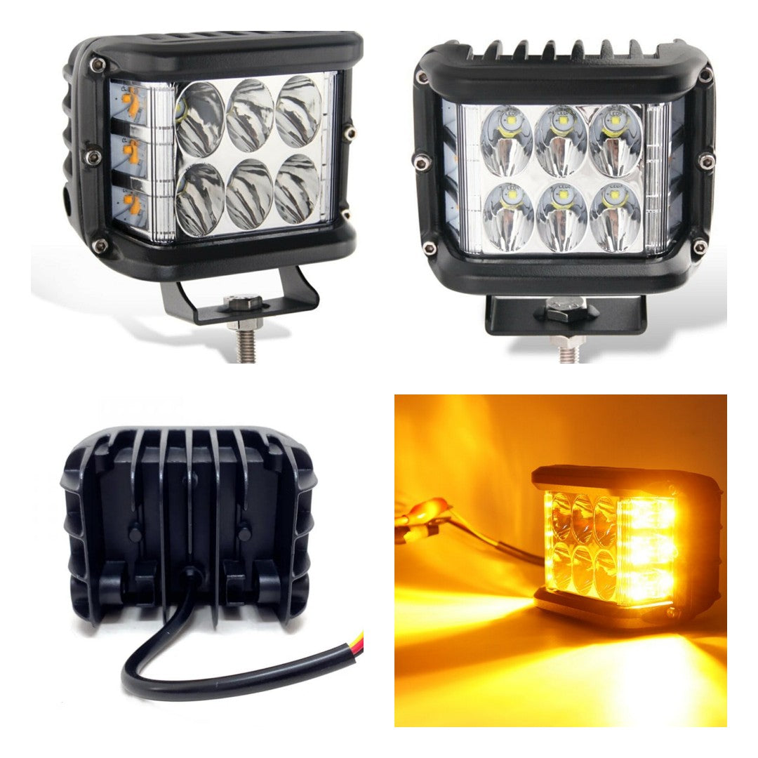 Off Road Led Lamba Delici Yayıcı Beyaz Turuncu Flaşlı Kare Sis Farı Projektör 45W 12 Led Metal Arazi Çalışma Lambası 1 Adet image 1