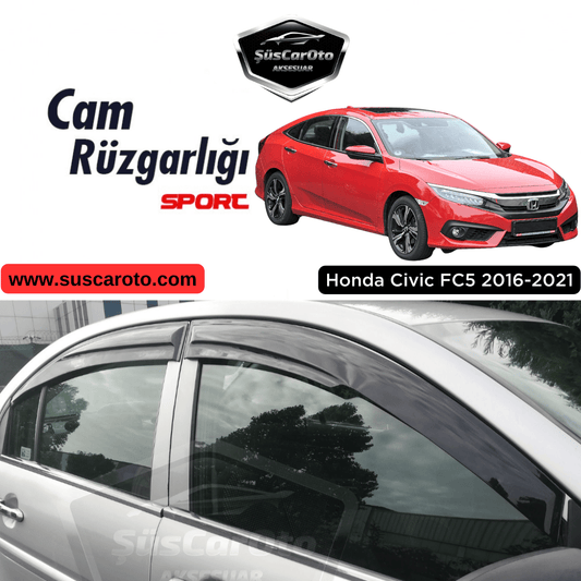 Honda Civic FC5 2016-2021 Sedan Uyumlu Mugen Cam Rüzgarlığı Seti Piano Black 4'lü İthal Parlak Siyah image 0