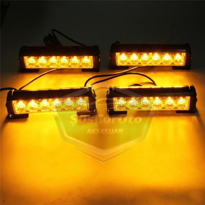 Profesyonel 6 Led Panjur İçi Tavan Tepe Çakar Lamba 4 lü Turuncu Ayaklı 12/24 Volt Off Road Ambulans İtfaiye Kurtarıcı Motosiklet Çakar Lamba İkaz Lambası Metal 9 Modlu Uyarı Işığı image 7