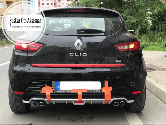 Renault Clio IV 4 Çıkışlı Egzoz Görünümlü Difüzör Arka Tampon Eki image 0