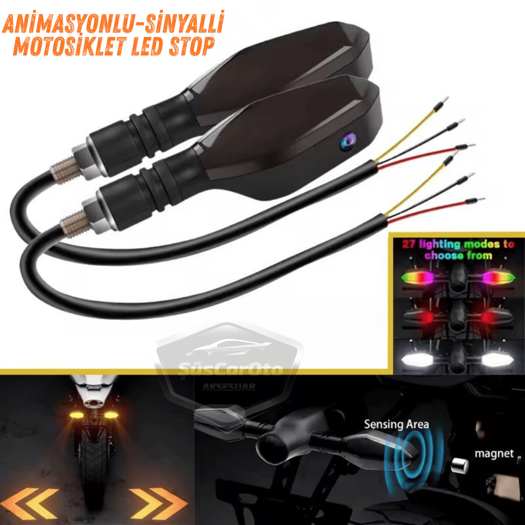 Üniversal RGB Animasyonlu Motosiklet LED Park Sinyal Lambası Projeksiyonlu Lazer Led Stop 12V Sağ Sol Takım Yüksek Parlaklık İkaz Işığı image 1