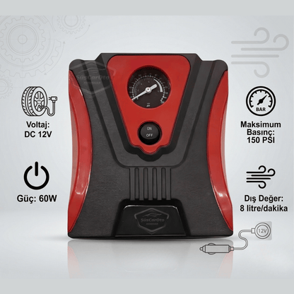 Taşınabilir Oto Hava Kompresörü Araç Hava Pompası 12V Mini Lastik Bot Şişirme Çakmaklık Girişli Basınç Göstergeli 150 PSİ 60W image 0