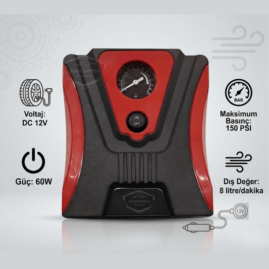 Taşınabilir Oto Hava Kompresörü Araç Hava Pompası 12V Mini Lastik Bot Şişirme Çakmaklık Girişli Basınç Göstergeli 150 PSİ 60W image 0