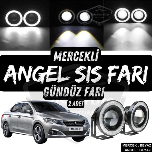 Peugeot 301 2012-2021 Uyumlu Üniversal Mercekli Angel Sis Farı Metal Su Geçirmez 76 mm Beyaz Halkalı Gündüz Farı Angel Eyes 2 Adet image 0