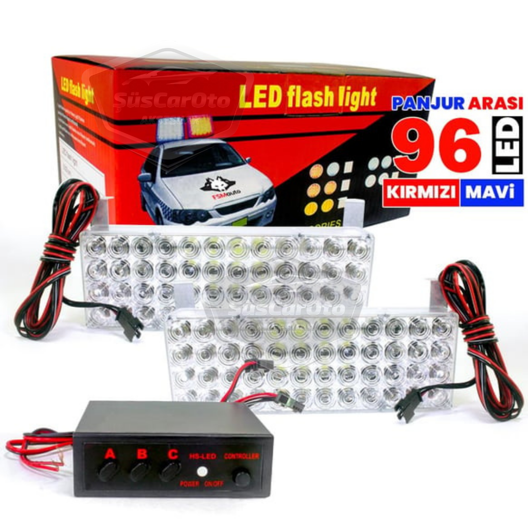 96 Led 3 Modlu Panjur İçi Çakar Led Panjur Arası Çakar Kırmızı Mavi 48x2 Led Lamba Flaşlı Polis Işığı 12V image 6