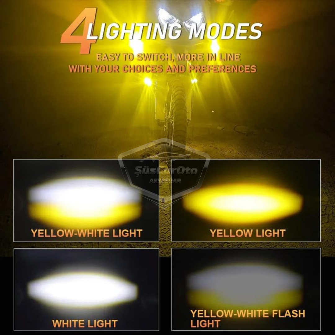 Kedi Göz Sis Farı Çift Renk Sarı-Beyaz 9-60V Araç Motosiklet Off Road Led Lamba Delici Yayıcı Projektör 50W Metal Arazi Çalışma Lambası 1 Adet image 2