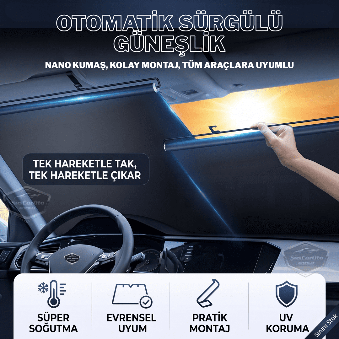 Universal Oto Katlanır Stor Perde Güneşlik Ön Arka Cam Gölgelik Otomatik Sürgülü Yeni Nesil Güneş Koruyucu Oto Araba Suv Tır 73 cm x 105 cm 2 Adet image 0