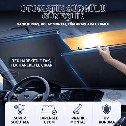 Universal Oto Katlanır Stor Perde Güneşlik Ön Arka Cam Gölgelik Otomatik Sürgülü Yeni Nesil Güneş Koruyucu Oto Araba Suv Tır 73 cm x 105 cm 2 Adet image 0