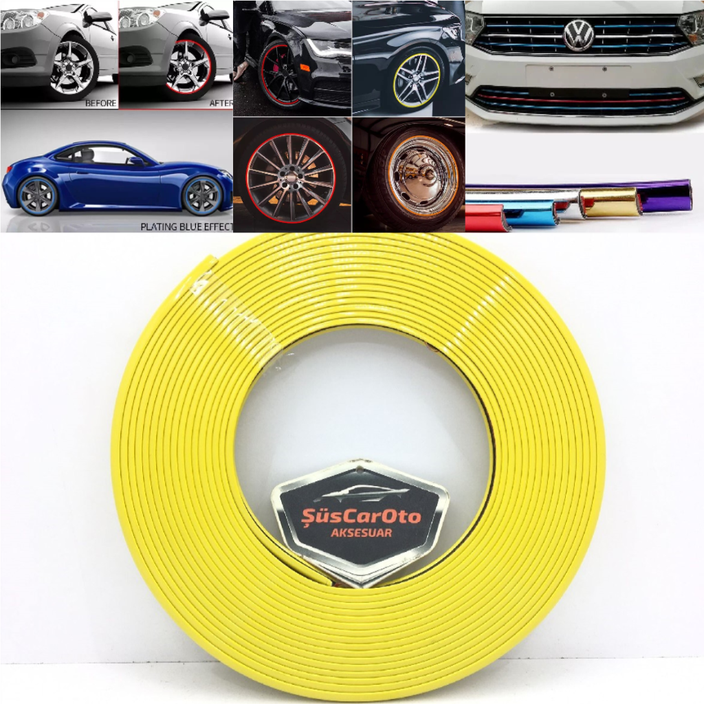 Araç Araba Oto Jant Fitili Metal Görünümlü Lastik Jant Trim Bandı Jant Şeriti 8 Metre Sarı image 0