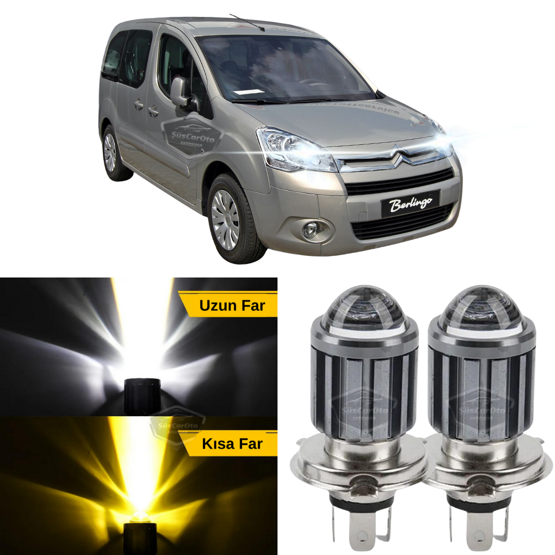 Citroen Berlingo Mk2 2009-2018 Uyumlu Mercekli Far Ampulü Led Xenon Çift Renk Sarı-Beyaz Far Şimşek Etkili CSP Led Lamba Uzun Kısa 2 Adet Takım image 0
