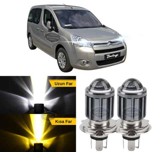 Citroen Berlingo Mk2 2009-2018 Uyumlu Mercekli Far Ampulü Led Xenon Çift Renk Sarı-Beyaz Far Şimşek Etkili CSP Led Lamba Uzun Kısa 2 Adet Takım image 0