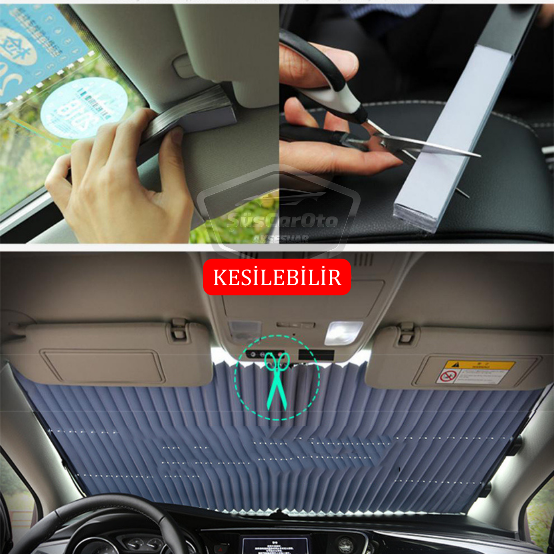 Oto Katlanır Akordiyon Güneşlik Ön Arka Cam Gölgelik Metalize Trapez Sürgülü Yeni Nesil Güneş Koruyucu Oto Araba Suv Tır 70 cm x 150 cm image 8